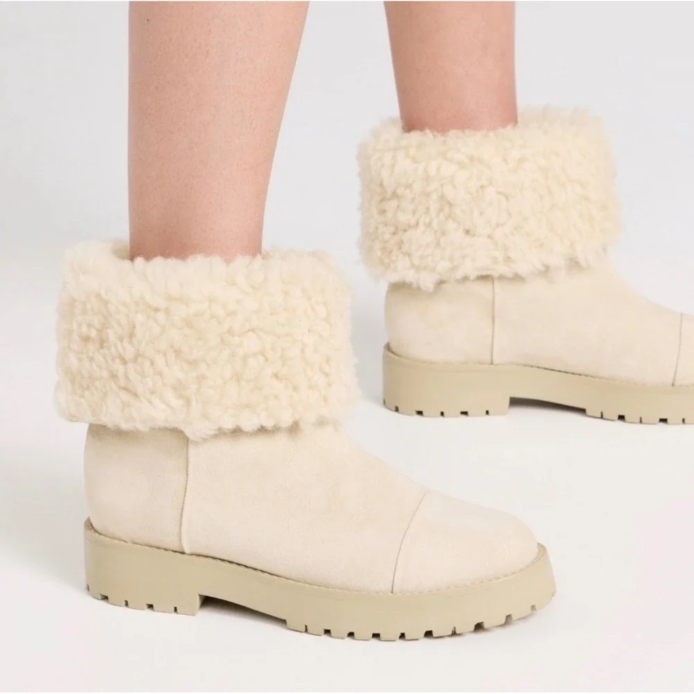 Cult‎ Gaia Avena Shearling Ankle Boots 38.5/US 8.5 Beige Suede Winter Cozy Fur